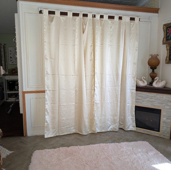 Satin Curtain Panels 2 pc Tab Top 86W x 80L Cream Shine Handmade Double Fabric - Picture 9 of 13